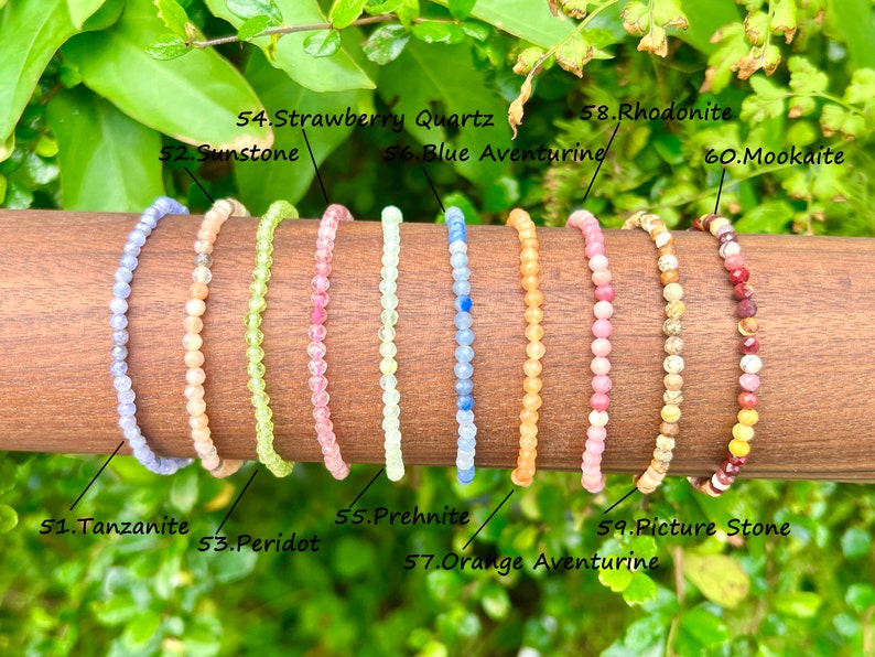 Bracciale con perline di cristallo naturale, bracciale elastico per uomo/donna, bracciale con cristalli curativi, bracciale con pietre preziose rotonde sfaccettate da 3 mm/4 mm, per regalo. immagine 7