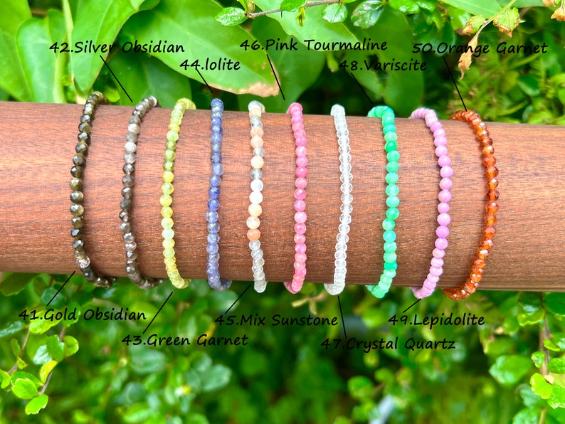 Natuurlijke kristal kralen armband, rekbare armband voor mannen/vrouwen, helende kristallen armband, 3 mm/4 mm gefacetteerde ronde edelsteen armband, voor cadeau. afbeelding 6