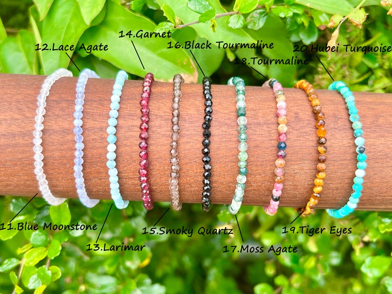 Bracciale con perline di cristallo naturale, bracciale elastico per uomo/donna, bracciale con cristalli curativi, bracciale con pietre preziose rotonde sfaccettate da 3 mm/4 mm, per regalo. immagine 3