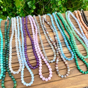 Collier de perles rondes en cristal naturel, collier pour femme, quartz rose/améthyste/opalite/cristaux, collier avec breloques puces de pierres précieuses, pour collier cadeau