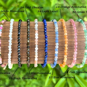 Bracciale con perline di cristalli naturali, bracciale rotondo sfaccettato in acciaio inossidabile da 2 mm/3 mm/4 mm, braccialetto da donna fatto a mano, braccialetto di cristallo curativo, per regalo immagine 5