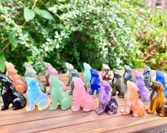 2 Inches Crystal Wolf,Gemstone Wolf Decor,Healing Home Decor,Rose Quartz/Amethyst/Opalite/Obsidian More Choose Crystal Wolf.For Gift.