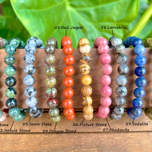 Pulseras de muñeca pequeñas, pulsera de cuentas de cristal, pulsera elástica para hombres/mujeres, pulsera de cristal curativo, pulsera de piedras preciosas redondas de 6 mm/8 mm, para regalo imagen 7