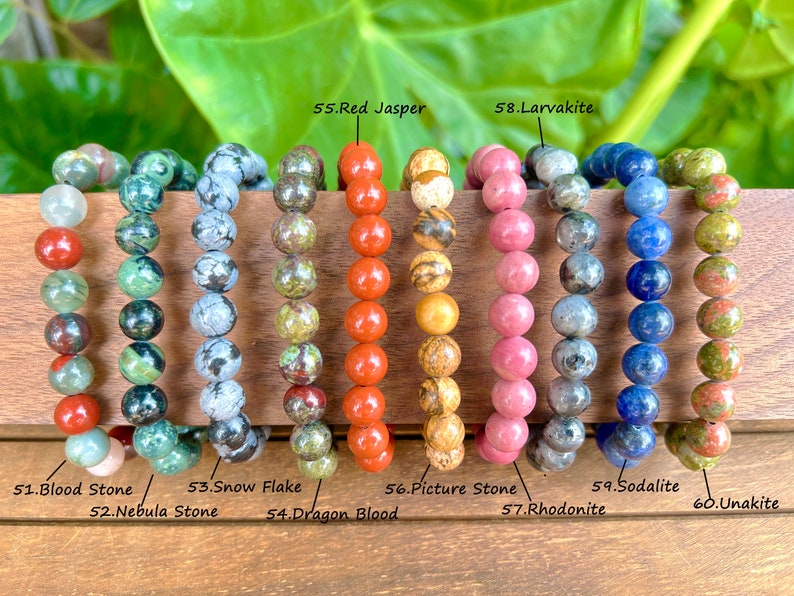 Pulseras de muñeca pequeñas, pulsera de cuentas de cristal, pulsera elástica para hombres/mujeres, pulsera de cristal curativo, pulsera de piedras preciosas redondas de 6 mm/8 mm, para regalo imagen 7