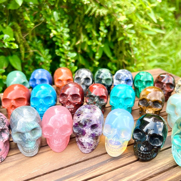 2 Inches Hand Carved Skull Statue Decor,Healing Crystal Decor,Rose Quartz/Amethyst/Opalite/Obsidian More Choose Crystals Skull,For Gift.