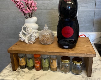 Low Wooden Shelf, Coffee Machine Stand, Spices Organiser, Kitchen Unit, Tabletop Riser, Kitchen Shelf, Handmade Toaster Stand