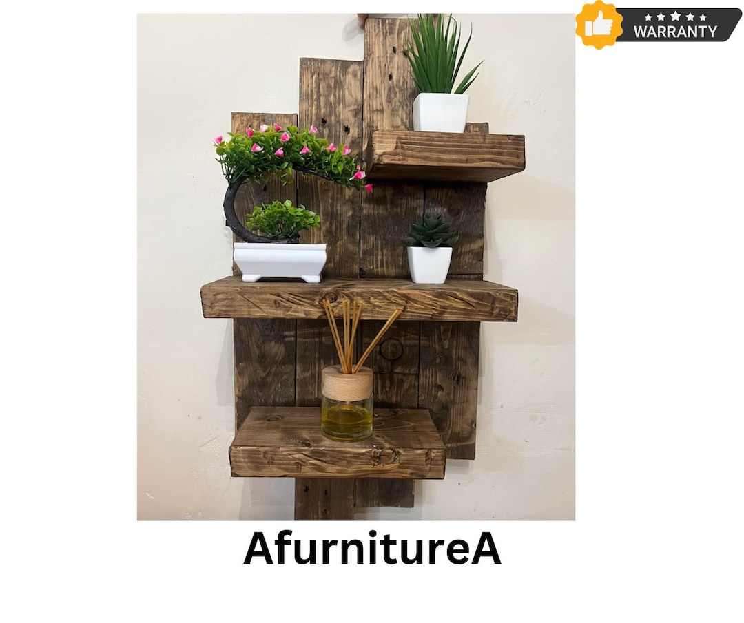Rustic Wall Mounted Shelf, Hand-made Wooden Floating Shelves, Bookcase ...