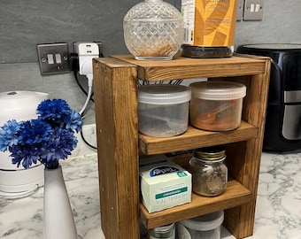 Handmade Kitchen Organiser, Wooden 3 Tiers Tabletop Shelf, Bespoke Size Available