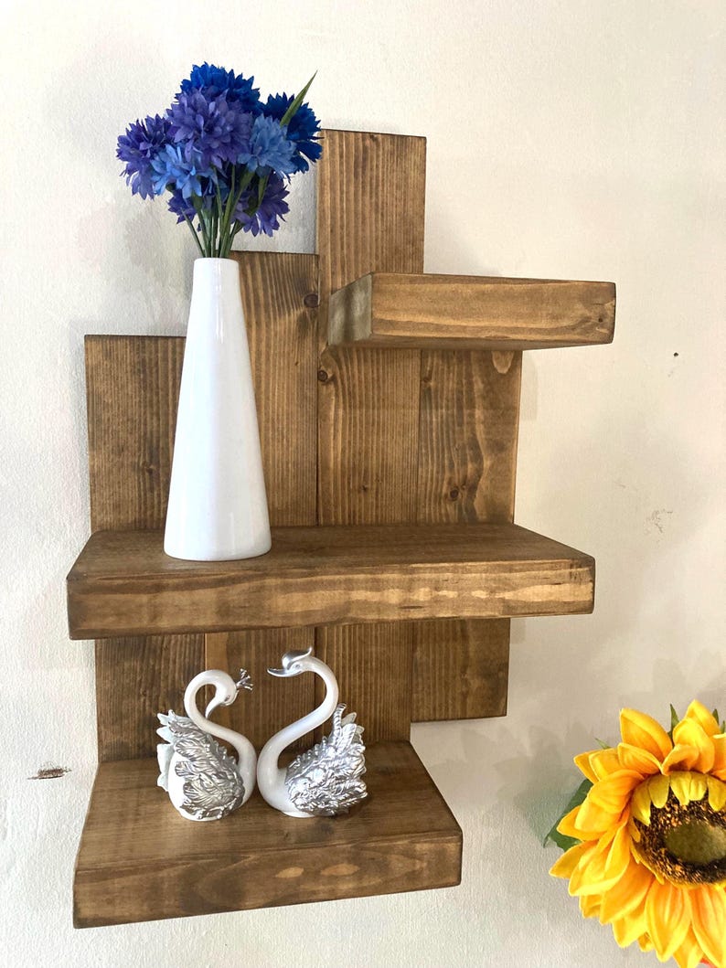 Rustic Wall Mounted Shelf, Hand-Made Wooden Floating Shelves, Bookcase, Storage Shelving Unit, Display Home Decoration image 4
