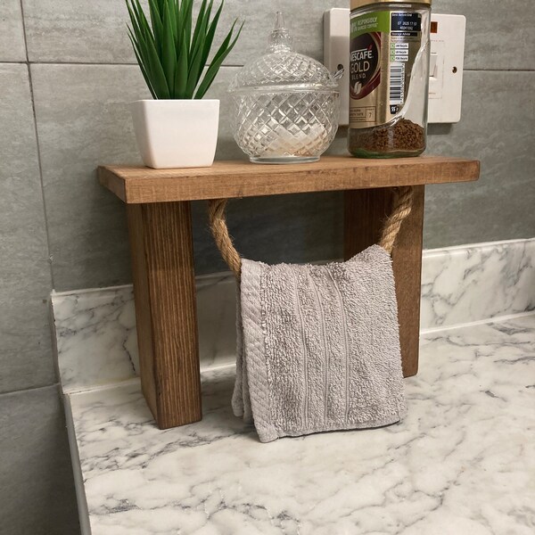 High Kitchen Organiser With Rope, HandMade Countertop Shelf and Towel Holder, Wooden Shelf Free-Stand Holder, Wooden Home Decor