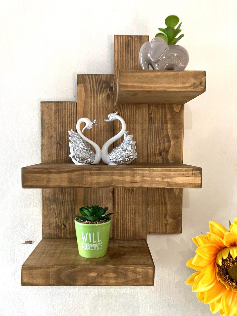 Rustic Wall Mounted Shelf, Hand-Made Wooden Floating Shelves, Bookcase, Storage Shelving Unit, Display Home Decoration image 3