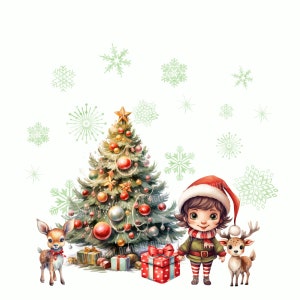 Design numérique PNG mignon elfe avec arbre et cerf