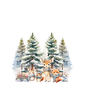 Diseño digital PNG Deseos del bosque invernal con animales