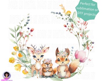 New Baby Woodland Animals Digital Design PNG (with and without Text)