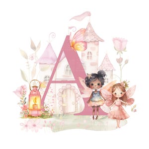 Set di alfabeto delle fate rosa, download digitale di 26 PNG