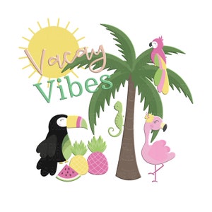 Vacay Vibes Vakantie Zomer Digitaal Ontwerp PNG (met en zonder tekst)