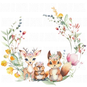 新しい赤ちゃん森の動物のデジタルデザイン PNG (テキストあり、なし)
