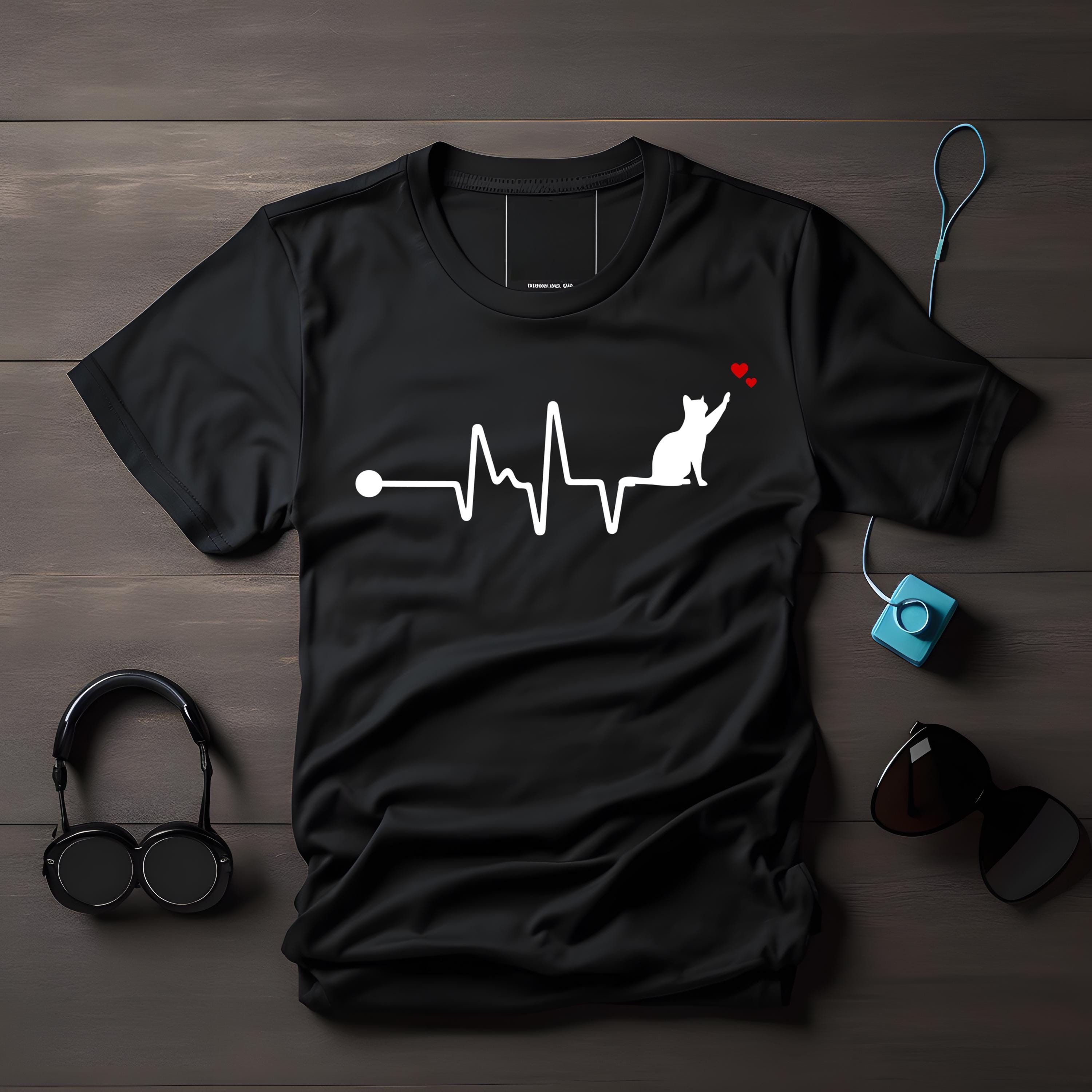 Cat Heartbeat T-Shirt, Cat Love Shirt, Heartbeat Design Cat, EKG Cat Shirt, Cat Lover Gift, Funny Cat T-Shirt