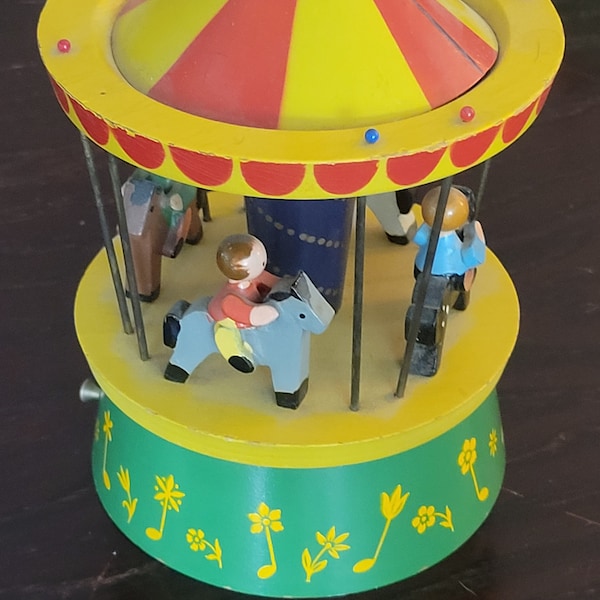 Rare Handpainted Swiss Reuge Music Box Carousel/Merry Go Round