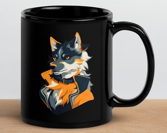 Black mug gray wolf