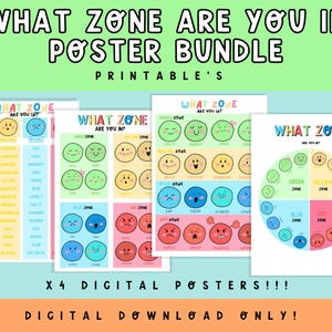 Zones of regulation poster, Feelings poster, Emotions chart, calm corner, Mental health posters, what zone are you in digital poster bundle