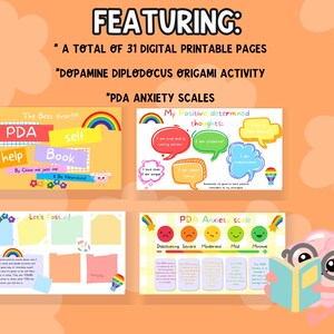 Featuring a total of 31 digital printable pages, dopamine diplodocus origami activity and PDA anxiety scales.