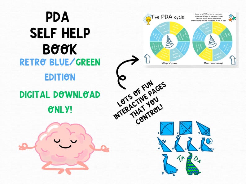 PDA self help book, retro blue edition. Digital download only! Lots of fun interactive pages that you control!