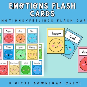 Digital Emotions Flash Cards for Kids Printable Feelings Flashcards for emotional learning, emotional literacy tools. Autism resources