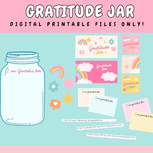 My gratitude jar digital printable kit, kindness jar, gratitude jar, happiness jar. Gratitude journal for kids, gratitude jar for kids