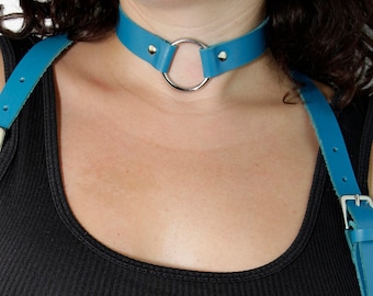 Handmade genuine black leather choker | O-ring Choker | Adjustable with snap buttons