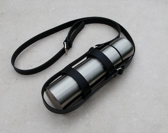 Handmade Black Leather Bottle Holder | Crossbody Wine Carrier