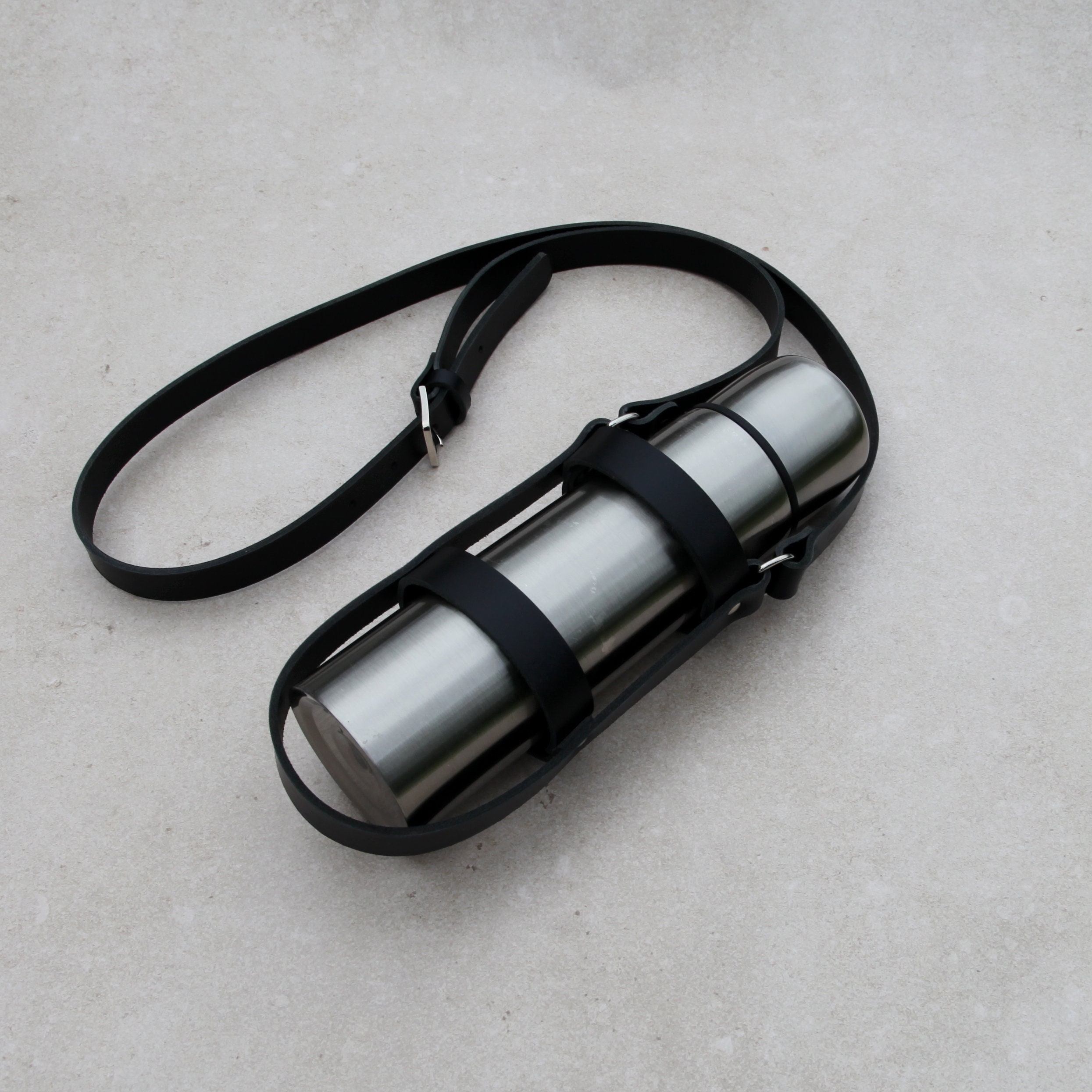 Handmade Black Leather Bottle Holder Crossbody Wine Carrier