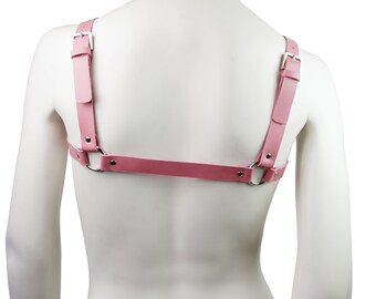 Pink Leather Chest Harness – Adjustable and Durable | Unisex  display picture 1