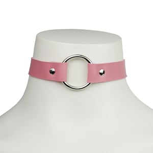 Handmade genuine pink leather choker | O-ring Choker | Adjustable with snap buttons