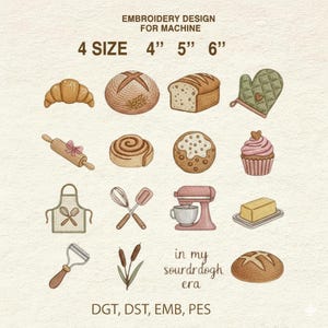 Bundle Bakery Embroidery Pattern with Sourdough Bread and Sweets for Machine