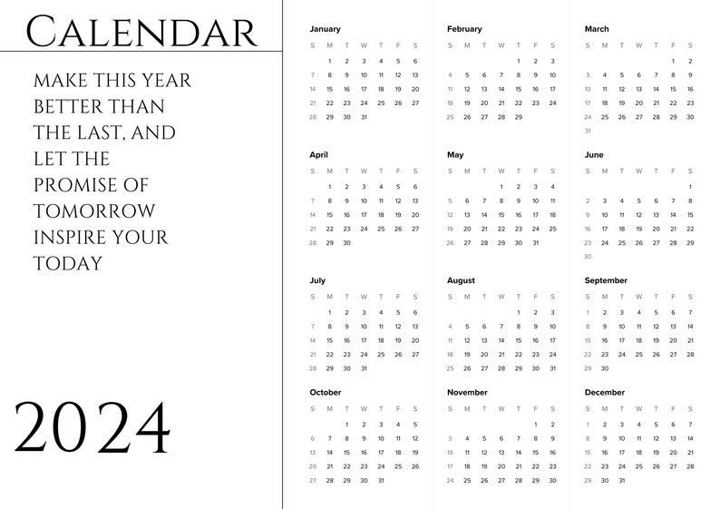 Yearly Calendar 2024 Etsy