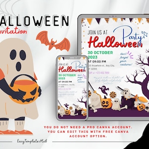 Halloween Bash, Canva Modifiable, Carte électronique d’Halloween, Invitation à une fête d’Halloween, Invitation à une fête costumée d’Halloween Modèle numérique imprimable modifiable