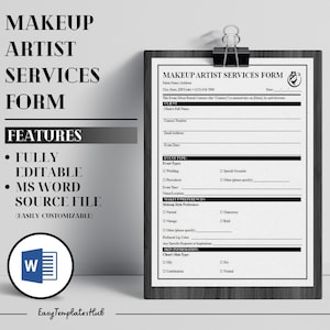 Professional Makeup Artist Service Contract, Makeup Artist Forms, Makeup Artist Contract, Makeup Artist Agreement, Makeup Artist Service