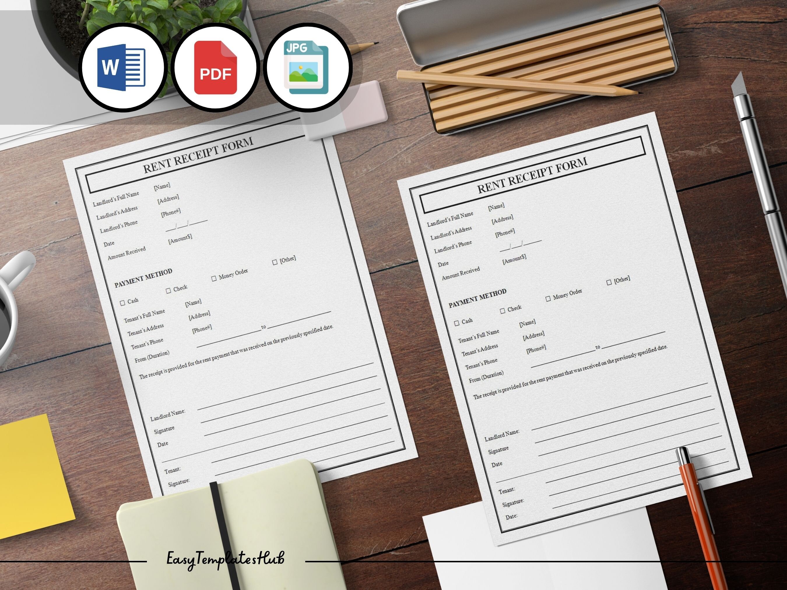Professional Rent Receipt Form, Printable Rent Receipt, Sales Receipt ...