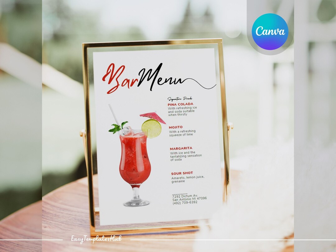 Bar Menu Template, Bar Sign Drinks, Modern Editable Drink Menu ...