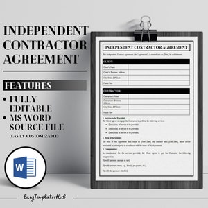 Independent Contractor Agreement Template, Freelance Contractor Agreement, Contractor Agreement MS Word, Independent Construction Contract
