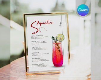 Signature Drink Sign, Bar Menu Template, Minimalist Signature Drink Menu, Modern Editable Drink Menu Template, Drink and Garnishes, Cocktail