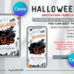 Invitations d'Halloween, Modèle Canva d'Halloween, Carte électronique d'Halloween, Rassemblement dans un jardin hanté, Soirée entre goules, Fête effrayante, Fête d'Halloween