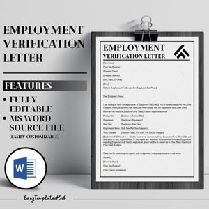 Carta de Verificación de Empleo, Verificación de Empleo Editable, Contrato de Verificación de Empleo, Acuerdo de Verificación de Empleo