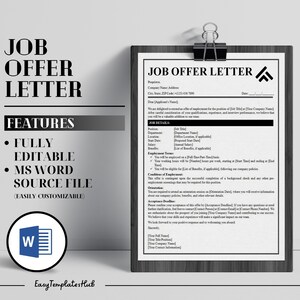 Carta de oferta de trabajo profesional, carta de oferta de trabajo de empleo, carta de oferta de trabajo editable, plantilla de oferta de trabajo, plantilla de MS Word de carta de oferta de trabajo