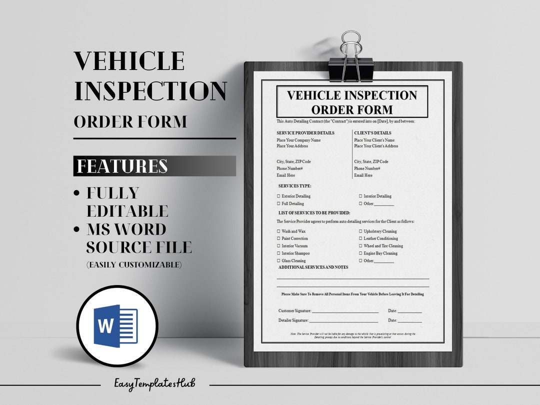 Auto Detailing Contract Car Detailing Contract Vehicle Etsy UK