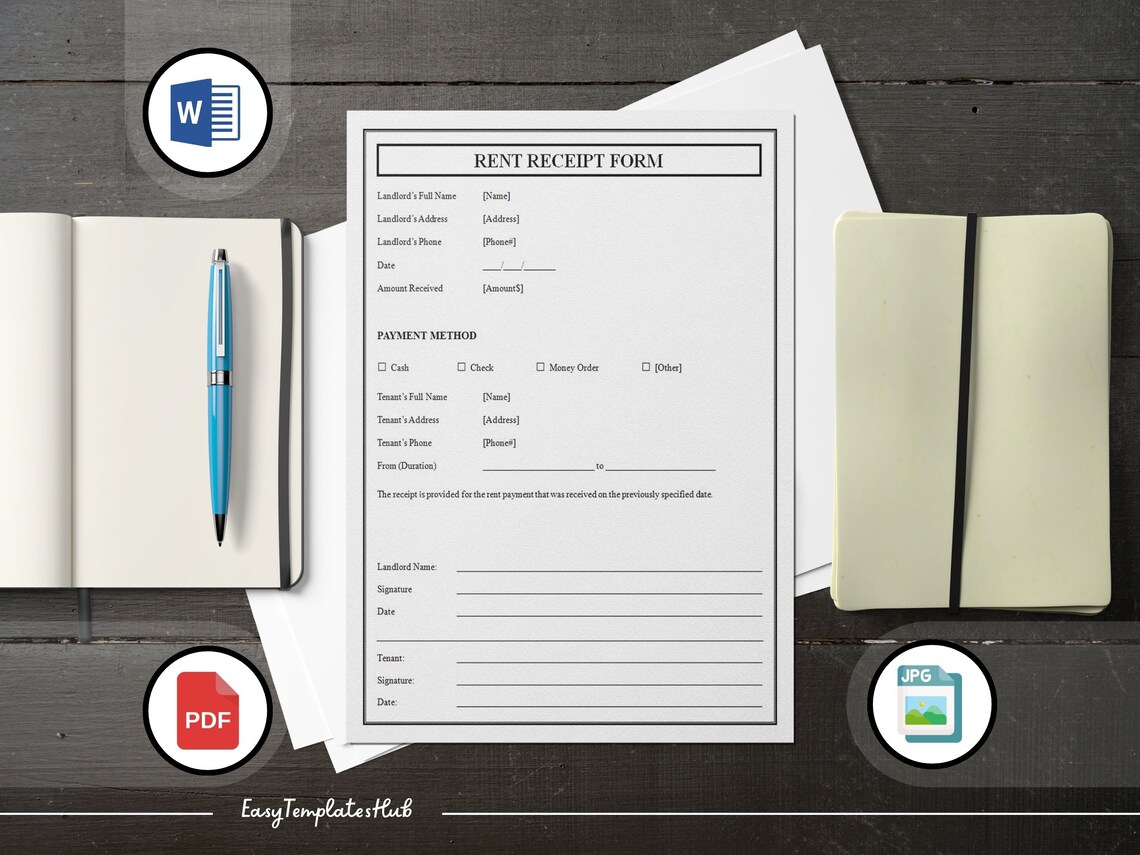 Professional Rent Receipt Form, Printable Rent Receipt, Sales Receipt ...