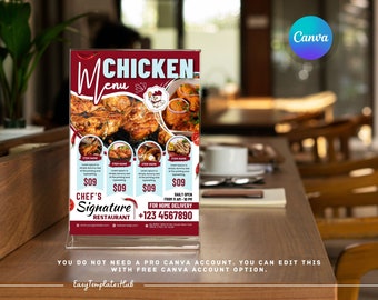 Chicken Dinner Flyer, Fry Chicken Food Menu, Editable Restaurant Menu, Food Flyer, Canva Template Flyer, Chicken Food Menu