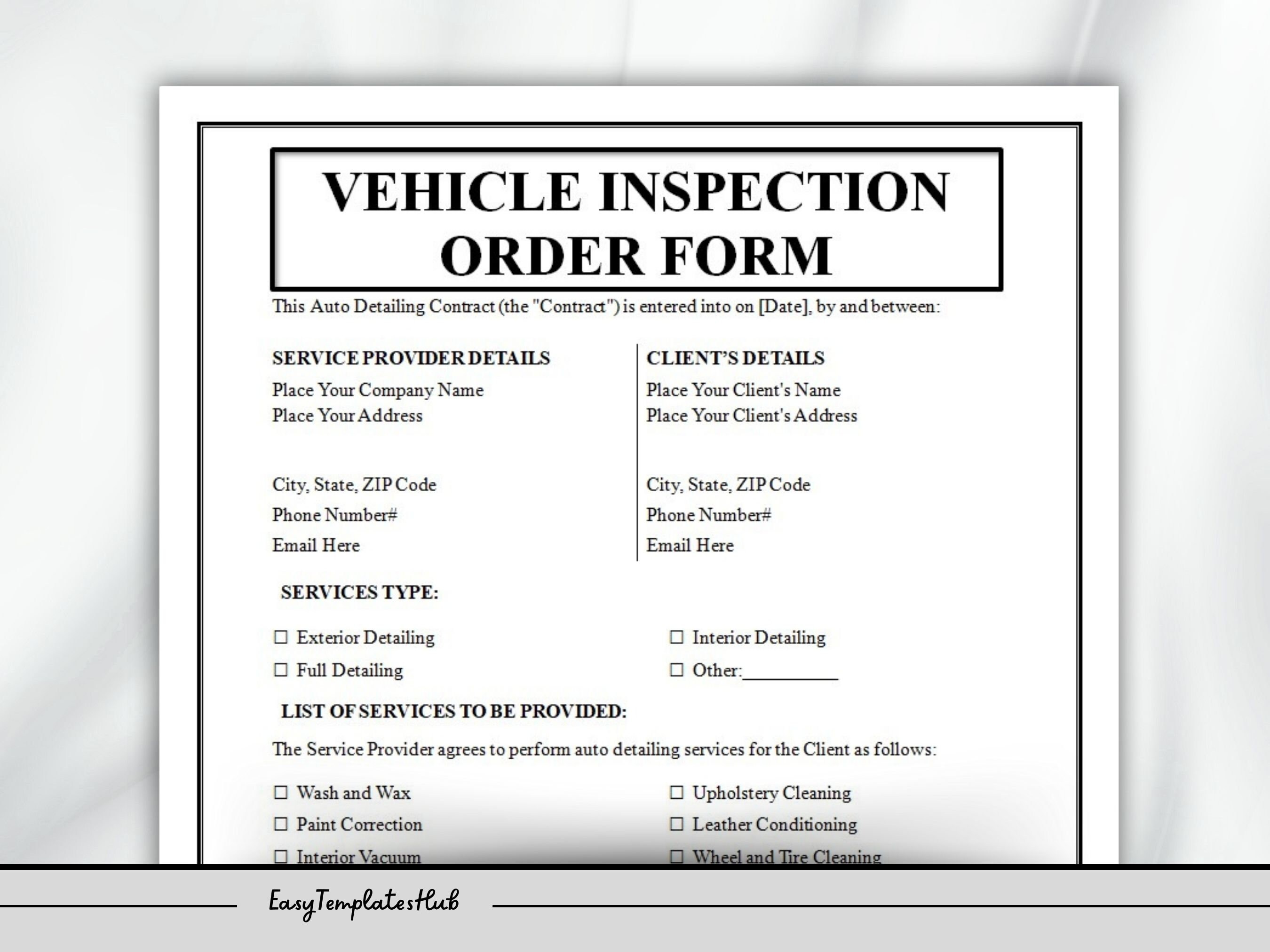 Auto Detailing Contract Car Detailing Contract Vehicle Etsy UK