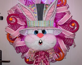 Orange & Pink Easter Bunny Wreath